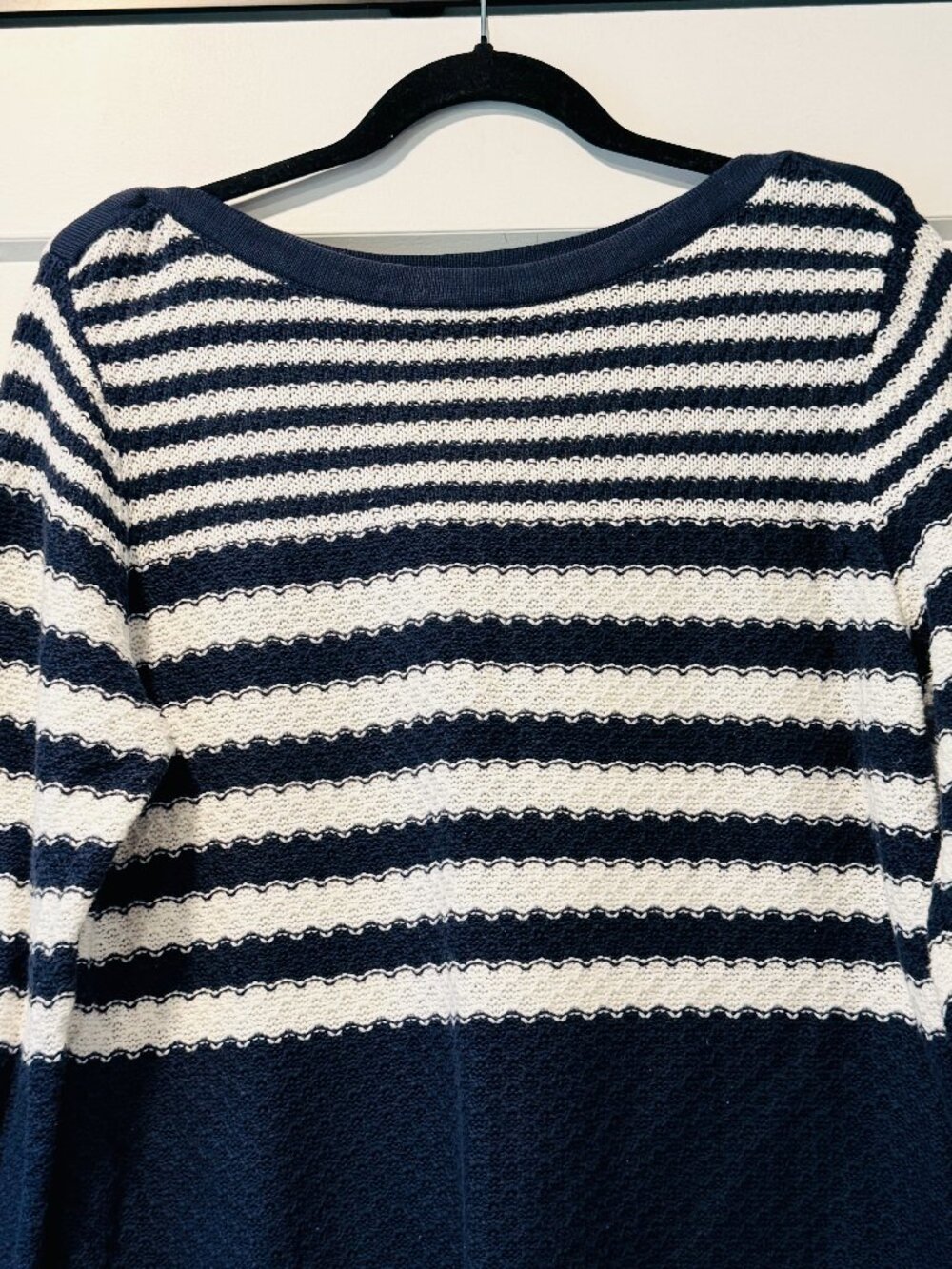Christopher & Banks Navy Blue, White & Yellow Stripe Boat-Neck Sweater